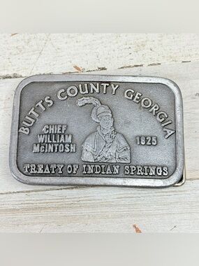 Metal Belt Buckle Butts County Georgia Treaty of Indian Springs 242 1977 USA